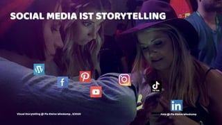 2017 © Pia Kleine Wieskamp
3
9
THEMEN
Erhöhen Sie Ihre Interaktion
- Wie Sie Ihre Geschichten in den sozialen Netzwerken erzählen können
-
SOCIAL MEDIA IST STORYTELLING
Foto @ Pia Kleine WieskampVisual Storytelling @ Pia Kleine Wieskamp , 3/2020
 