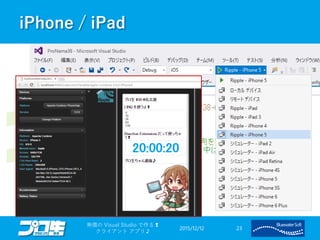 iPhone / iPad
2015/12/12
無償の Visual Studio で作る❢
クライアント アプリ♪
23
 