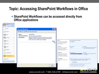 Topic: Accessing SharePoint Workflows in Office SharePoint Workflows can be accessed directly from Office applications 