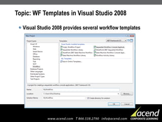Topic: WF Templates in Visual Studio 2008 Visual Studio 2008 provides several workflow templates 