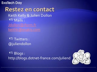 TestTests Unitaires dans toute « édition »IntelliTraceDéfinition des générations automatisées Test LabGestions de cas de testsIHM de testTests manuels & VidéosEnvironnements des tests (Virtualisé)01/06/2010ExaTech Day Lyon_Intitulé de la Session 65