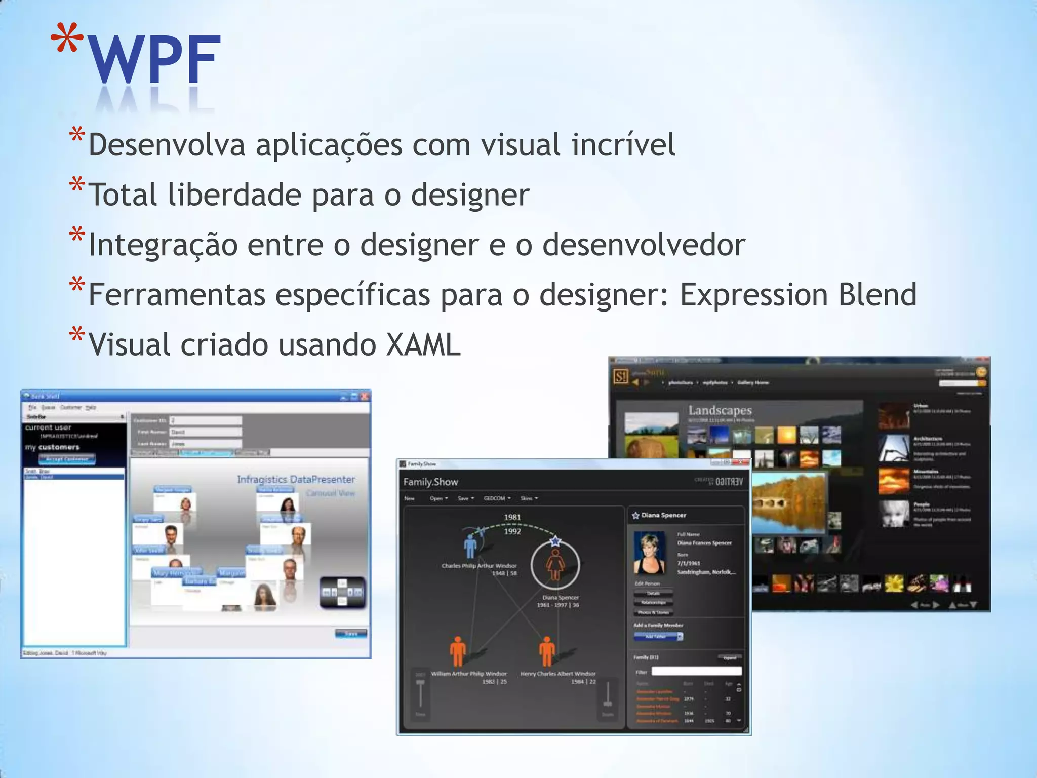 MEFProgramaçãoDinâmica .NETIronPythonIronRubyC#VB.NETOutros…Dynamic Language RuntimeExpression TreesDynamic DispatchCall Site CachingPythonBinderRubyBinderCOMBinderJavaScriptBinderObjectBinder