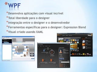 MEFProgramaçãoDinâmica .NETIronPythonIronRubyC#VB.NETOutros…Dynamic Language RuntimeExpression TreesDynamic DispatchCall Site CachingPythonBinderRubyBinderCOMBinderJavaScriptBinderObjectBinder
