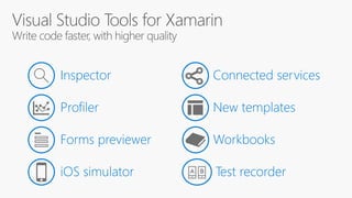 Inspector
Profiler
Forms previewer
iOS simulator
Connected services
Workbooks
New templates
Test recorder
 