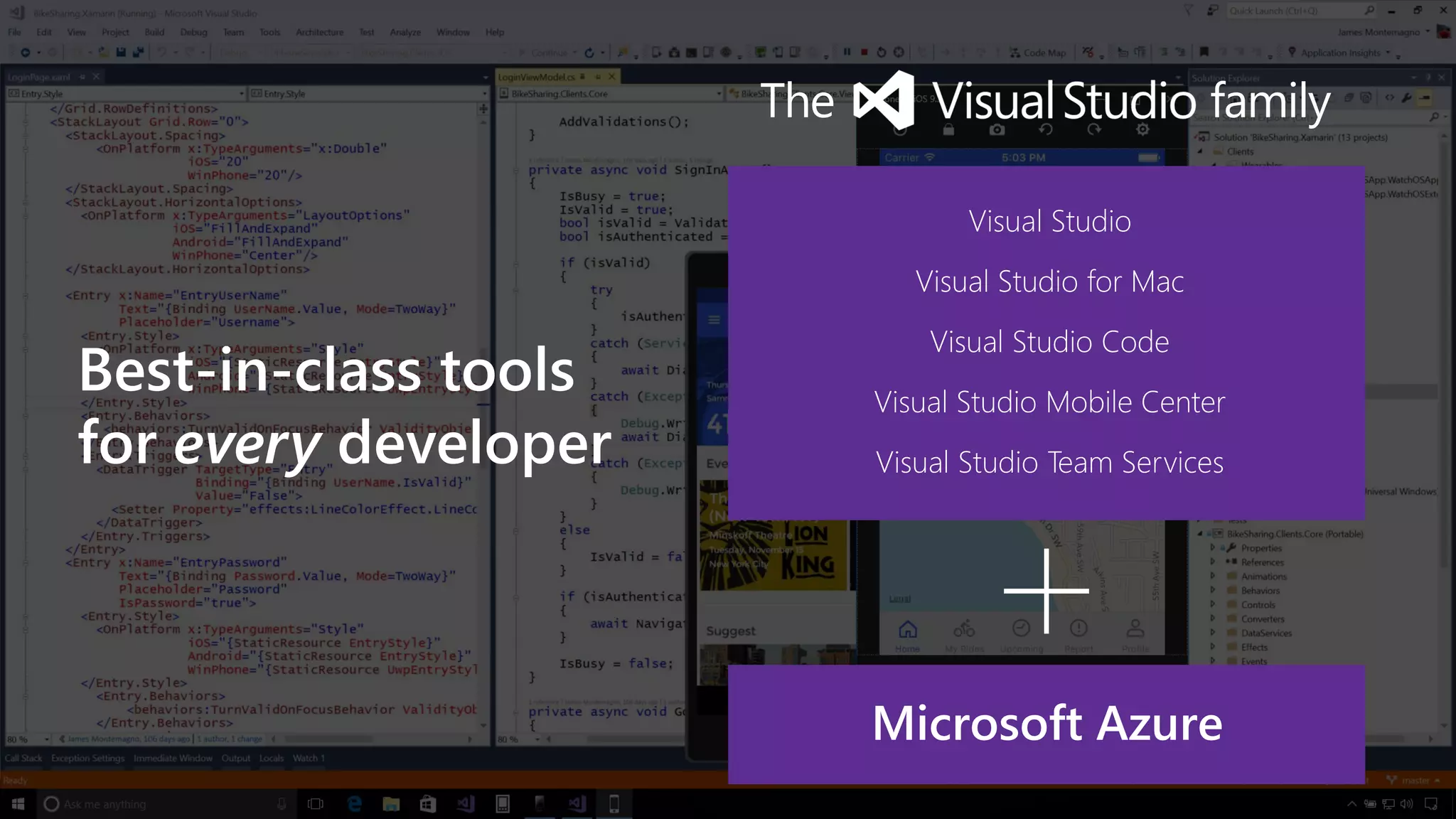 Visual Studio
Visual Studio for Mac
Visual Studio Code
Visual Studio Mobile Center
Visual Studio Team Services
 