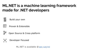 ML.NET is a machine learning framework
made for .NET developers
 