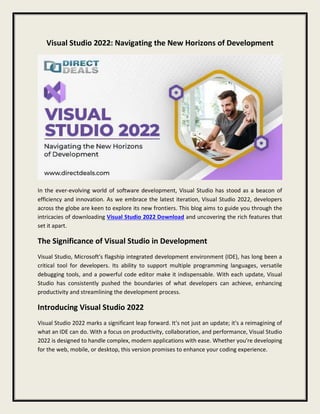 Visual Studio 2022: Navigating the New Horizons of Development | PDF