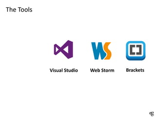 The Tools

Visual Studio

Web Storm

Brackets

 