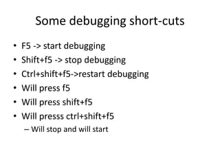 Visual studio ide shortcuts | PPT