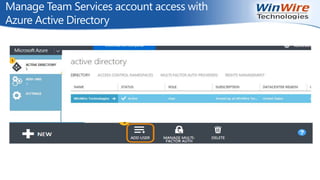 Manage Team Services account access with
Azure Active Directory
 