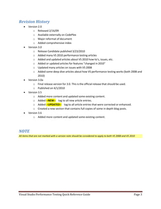 Visual studio performance testing quick reference guide 3 6 | PDF
