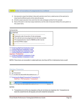 Visual studio performance testing quick reference guide 3 6 | PDF