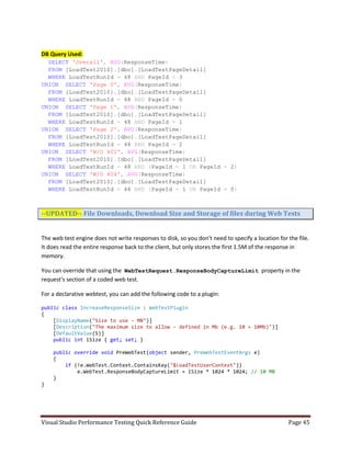 Visual studio performance testing quick reference guide 3 6 | PDF