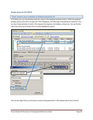Visual studio performance testing quick reference guide 3 6 | PDF