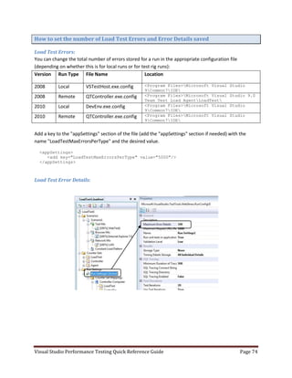 Visual studio performance testing quick reference guide 3 6 | PDF