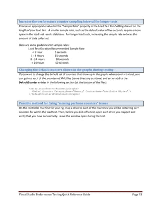 Visual studio performance testing quick reference guide 3 6 | PDF