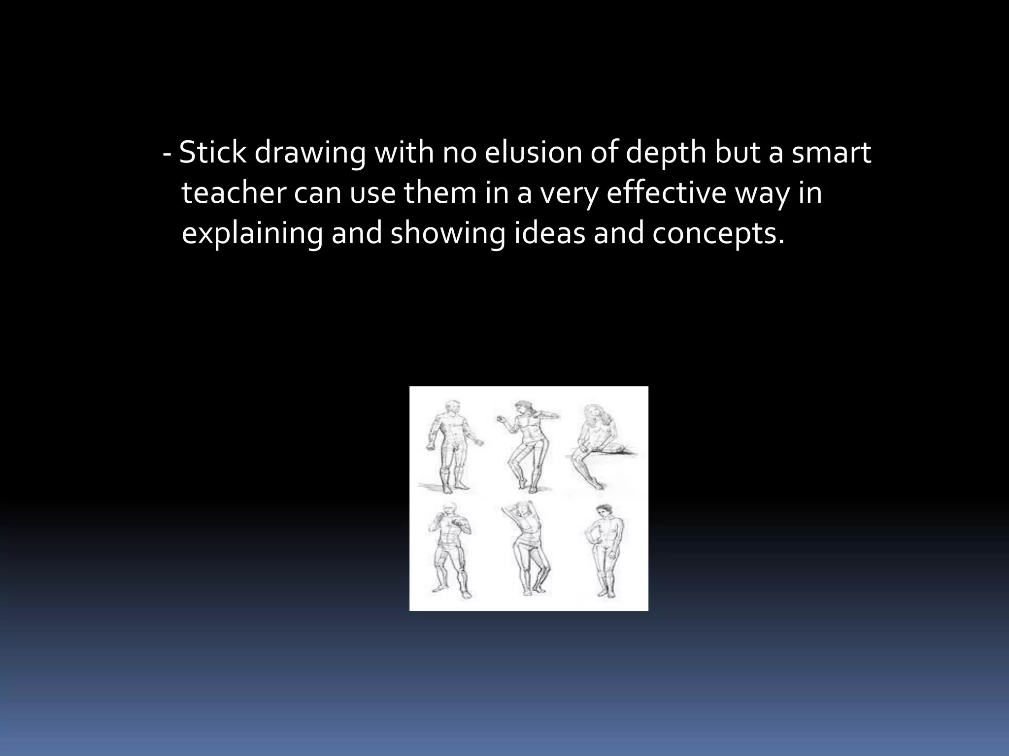 3. Drawings and sketches
       - Crude and simple lines, which are effective in showing
         what needs to be shown with sufficient clarity, to make
         the meaning vivid to learners.
 