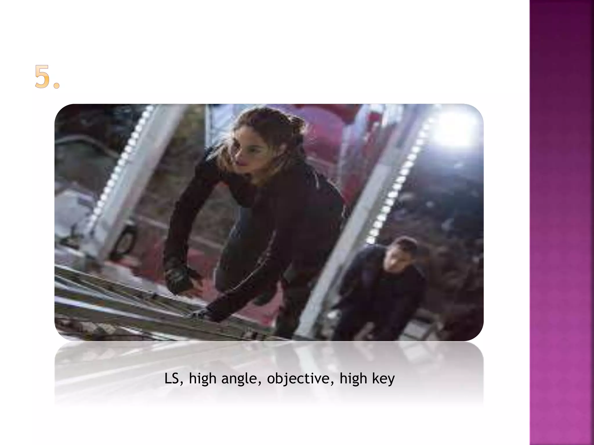 LS, high angle, objective, high key