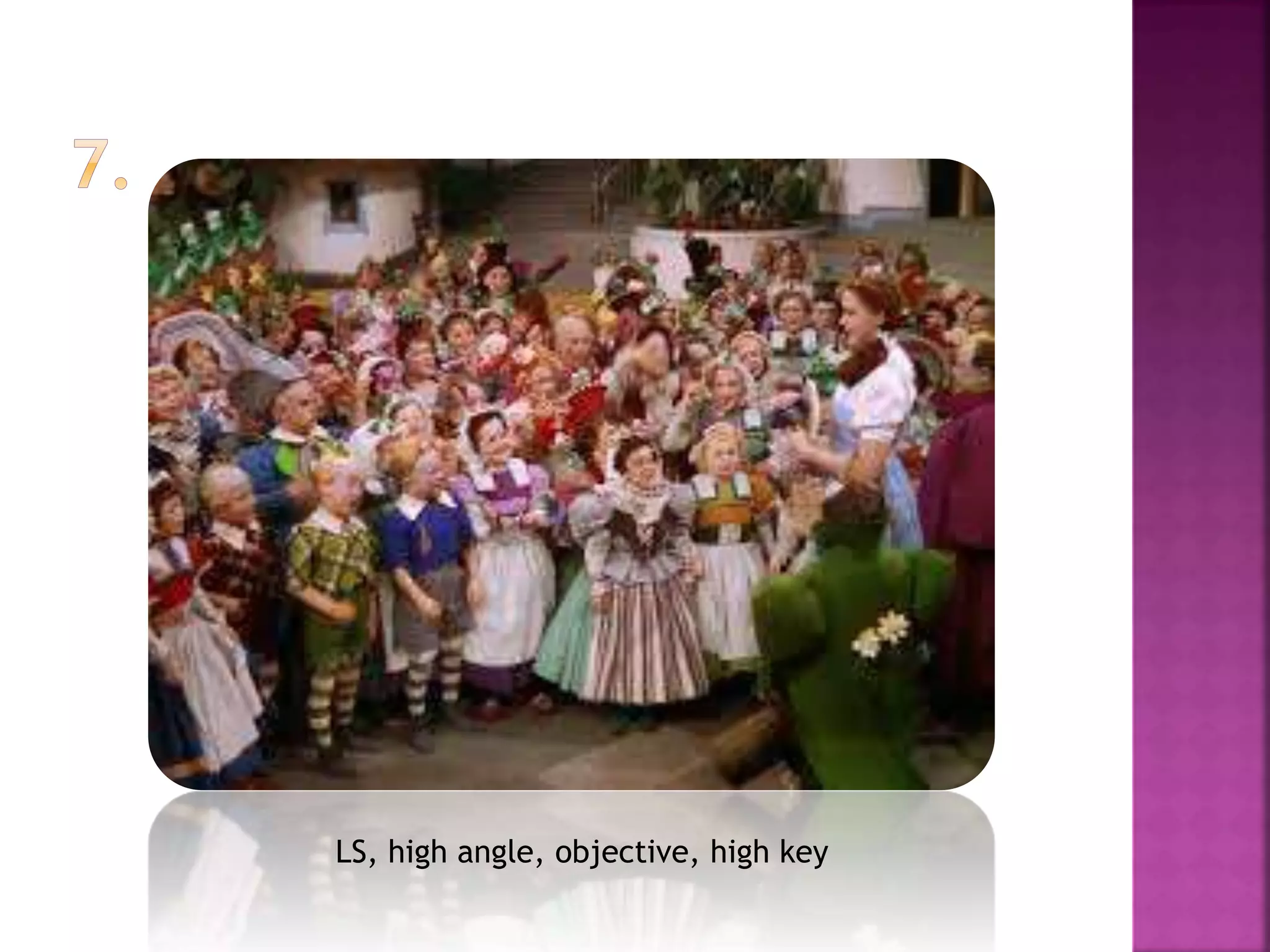 LS, high angle, objective, high key