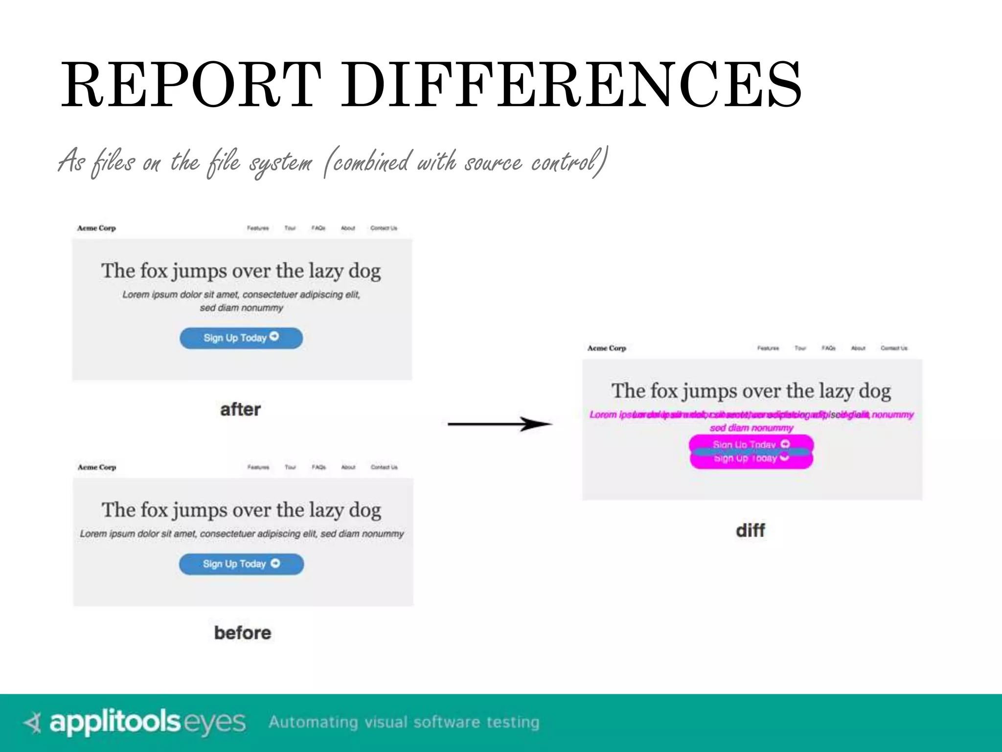 REPORT DIFFERENCES 
As files on the file system (combined with source control) 
 