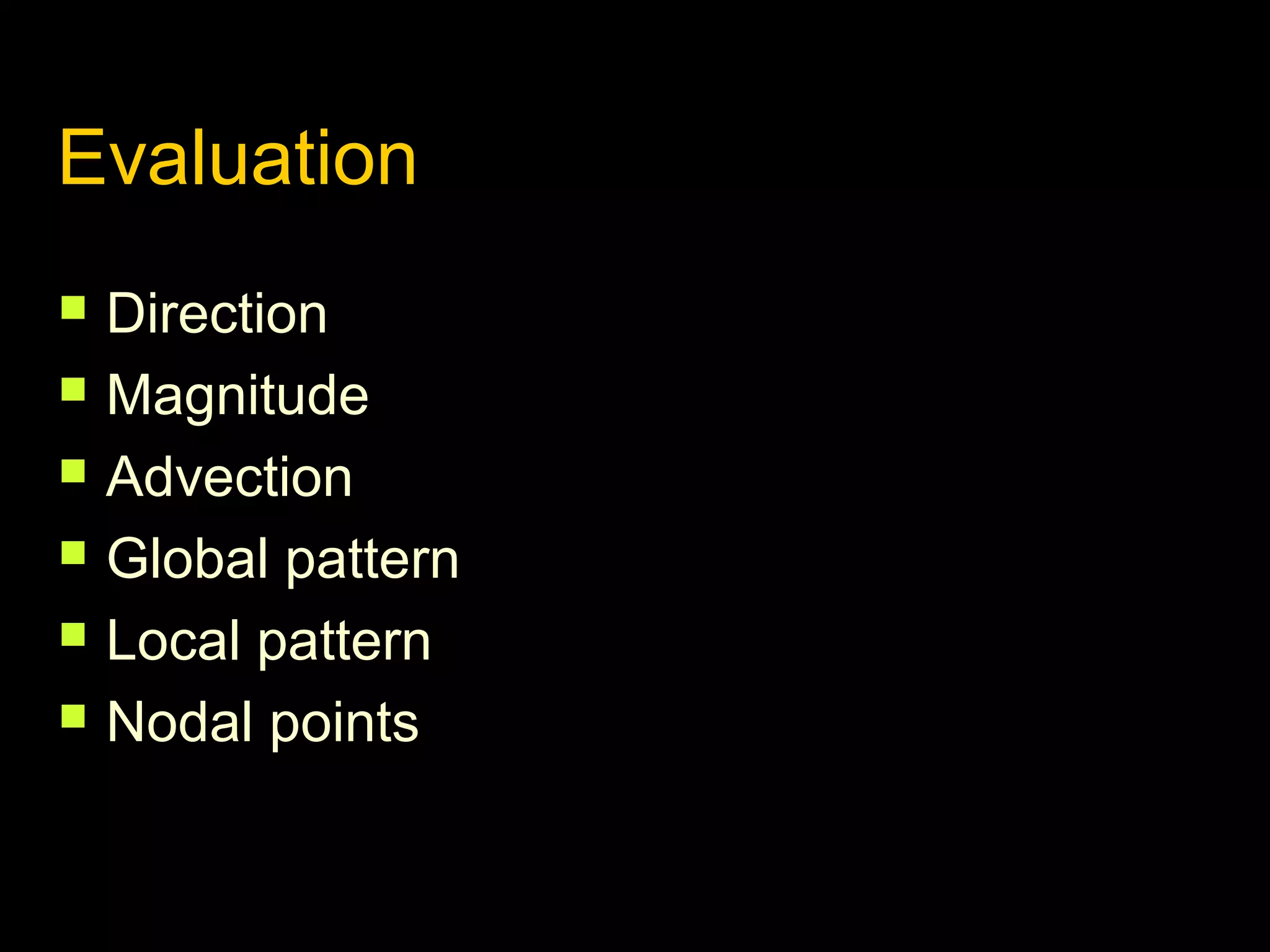 Evaluation







Direction
Magnitude
Advection
Global pattern
Local pattern
Nodal points

 