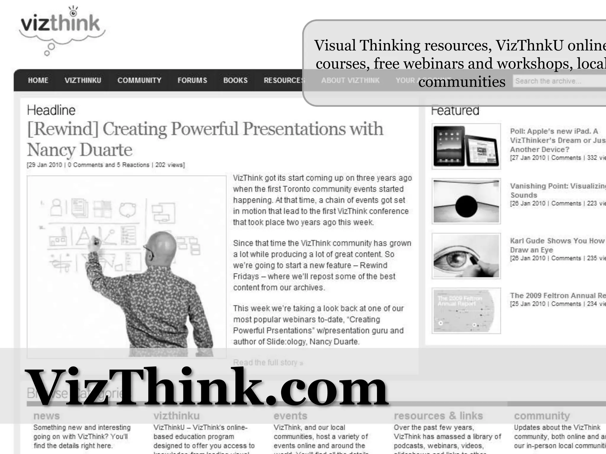 Visual Thinking resources, VizThnkU online courses, free webinars and workshops, local communitiesVizThink.com