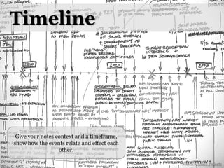 TimelineGive your notes context and a timeframe, show how the events relate and effect each other.Sketch: Chance Projects