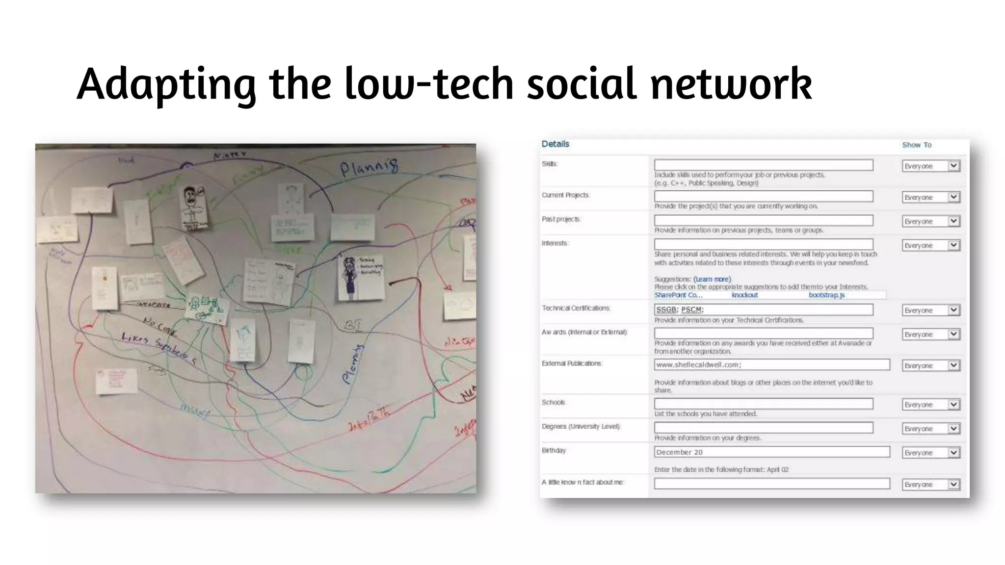 Adapting the low-tech social network
 