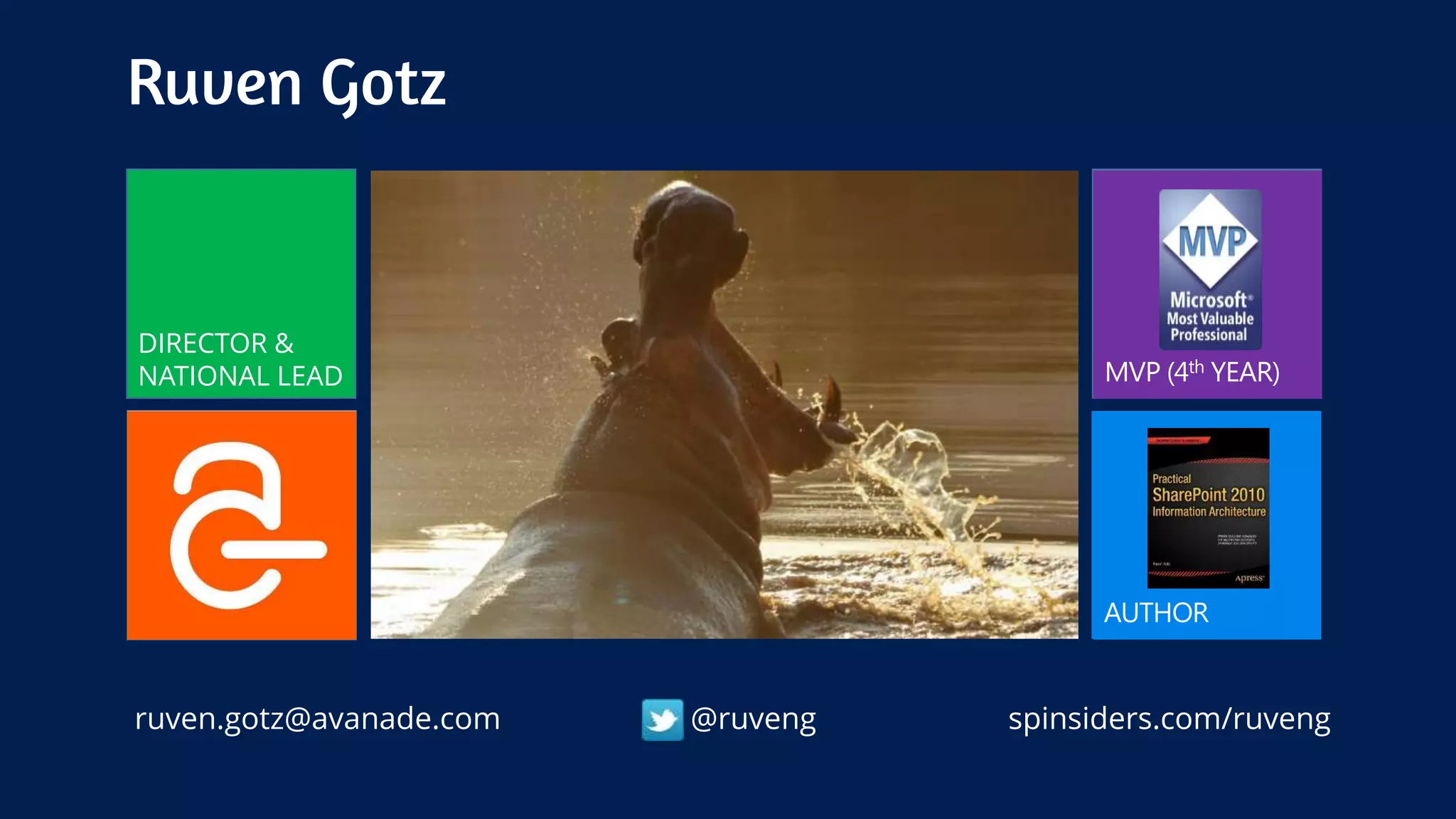 DIRECTOR &
NATIONAL LEAD
Ruven Gotz
ruven.gotz@avanade.com @ruveng spinsiders.com/ruveng
 