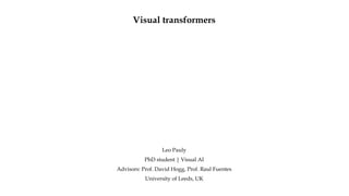 Visual transformers
Leo Pauly
PhD student | Visual AI
Advisors: Prof. David Hogg, Prof. Raul Fuentes
University of Leeds, UK
 