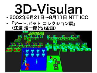 3D-Visulan●
2002年6月21日〜8月11日 NTT ICC
●
『アート.ビット コレクション展』
（江渡 浩一郎(他)企画）
 