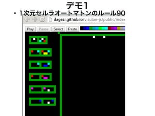 デモ1
●
1次元セルラオートマトンのルール90
 