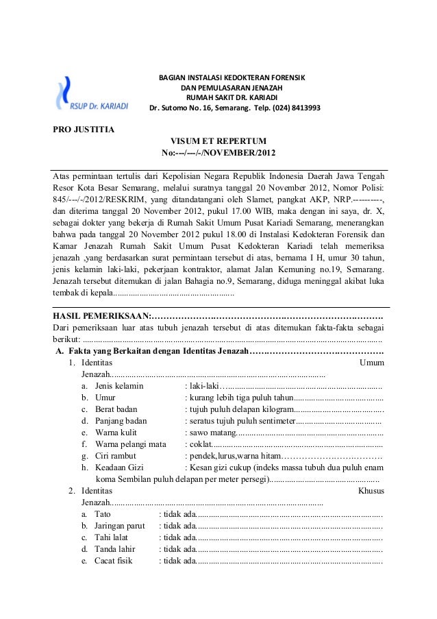 Contoh Surat Hasil Visum Et Repertum - Contoh Surat