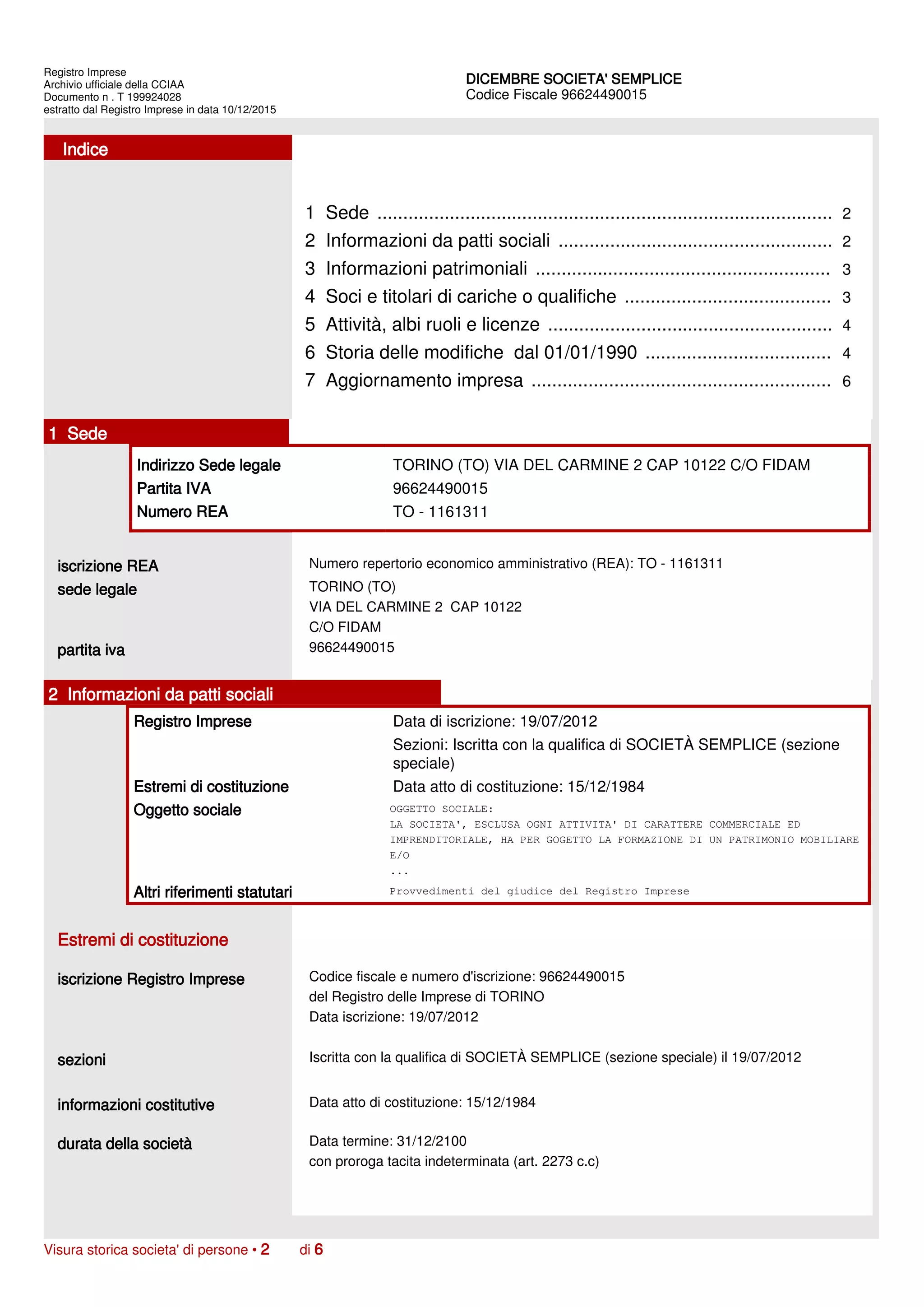 Visura camerale dicembre | PDF