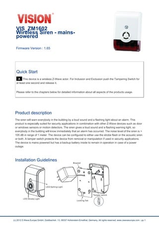Manual Vision Siren Vis Zm1602