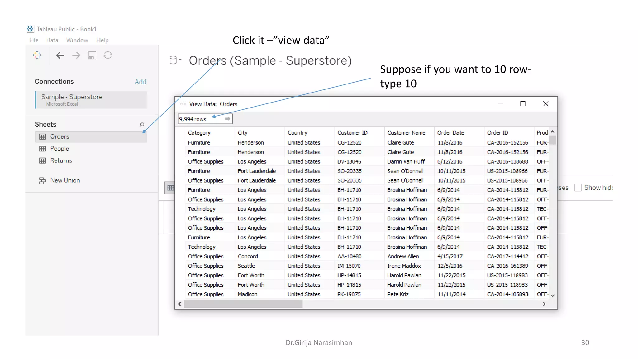 Dr.Girija Narasimhan 30
Click it –”view data”
Suppose if you want to 10 row-
type 10
 