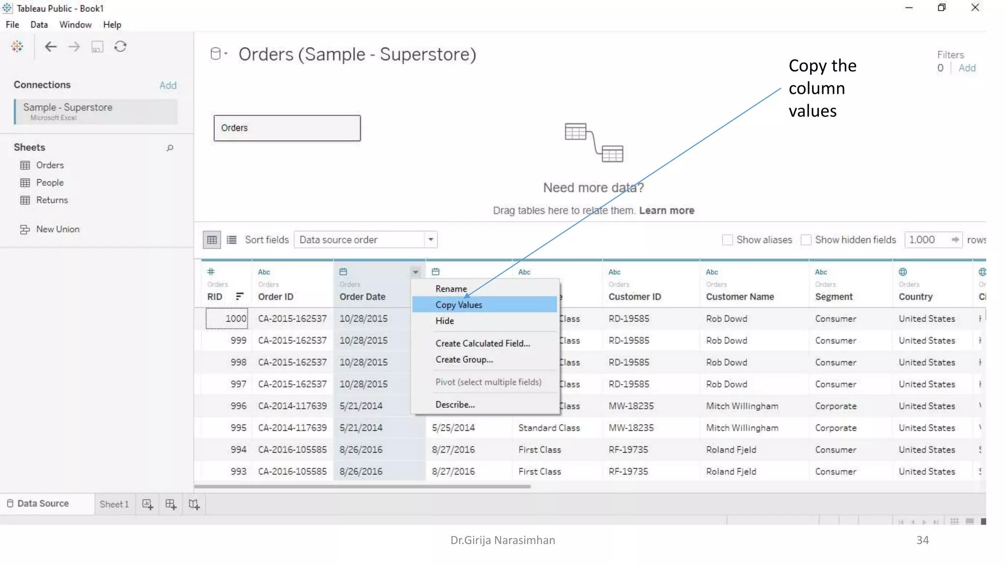 Dr.Girija Narasimhan 34
Copy the
column
values
 