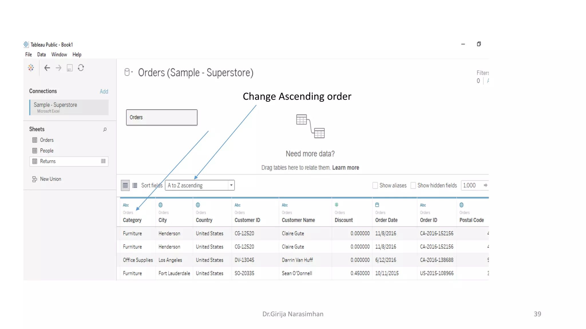 Dr.Girija Narasimhan 39
Change Ascending order
 