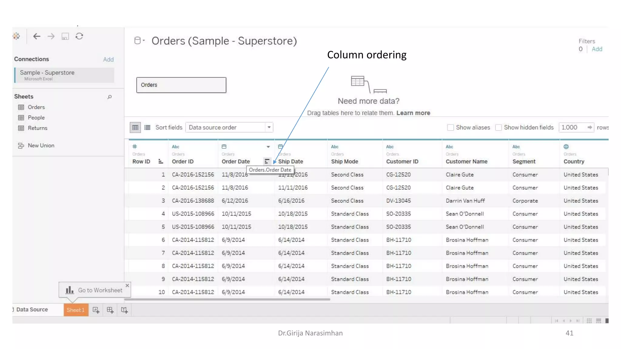 Dr.Girija Narasimhan 41
Column ordering
 