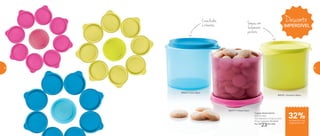 Desconto
IMPERDÍVEL
Tupper Redondinha
500ml cada
10,3 diâmetro X 9 altura (cm)
Preço sugerido: R$ 34,00
Por: R$
23,00 cada
89504 | Azul Água
89502 | Amarelo Neon
800717 | Rosa Glam
Cores lindas
e vibrantes Tampas com
fechamento
perfeito
32%de desconto nas
páginas 60 e 61
60 61
 