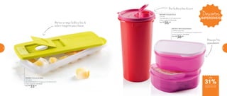 Descontos
IMPERDÍVEIS
800690 | Forma de Gelo
14 Cubos
30 comprimento X 11 largura X 3,5 altura (cm)
Preço sugerido: R$ 48,00
Por: R$
33,00
801456 | Guarda Suco
1,4 Litro
10,3 diâmetro X 21,5 altura (cm)
Preço sugerido: R$ 51,00
Por: R$
35,00
801375 | Mini Empilháveis
2 Bases grandes
17 comprimento X 13 largura X 9 altura (cm)
Preço sugerido: R$ 49,00
Por: R$
38,00
Armazene frios
separadamente
Bico facilita na hora de servir
Abertura na tampa facilita na hora de
encher e transportar para o freezer
31%de desconto nas
páginas 64 e 65
até
64 65
 