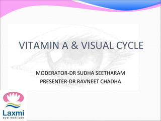 VITAMIN A & VISUAL CYCLE
MODERATOR-DR SUDHA SEETHARAM
PRESENTER-DR RAVNEET CHADHA
 