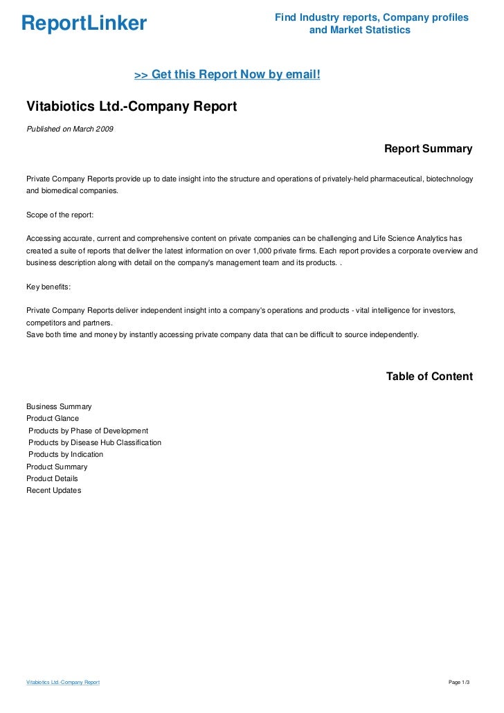 Vitabiotics Ltd Company Report Vitabiotics Ltd Company Report