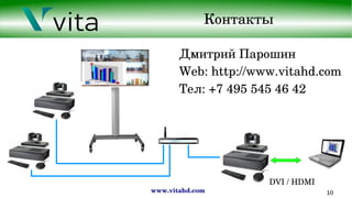 www.vitahd.com 10
Контакты
 DVI / HDMI
Дмитрий Парошин
Web: http://www.vitahd.com
Тел: +7 495 545 46 42
 
