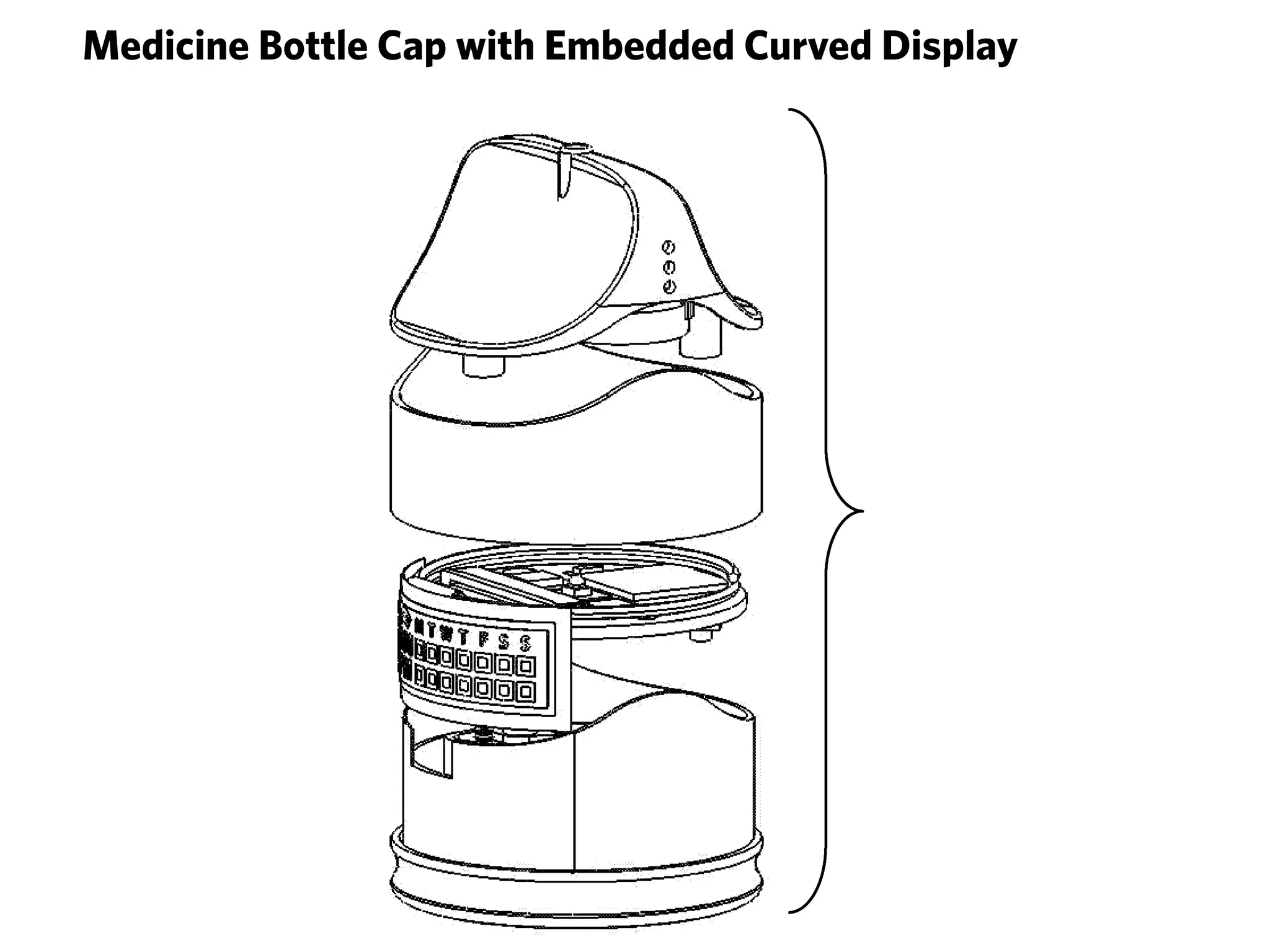 Medicine Bottle Cap with Embedded Curved Display
 