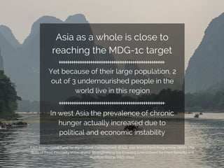 Asia as a whole is close to 
reaching the MDG-1c target 
Yet because of their large population, 2 
out of 3 undernourished...