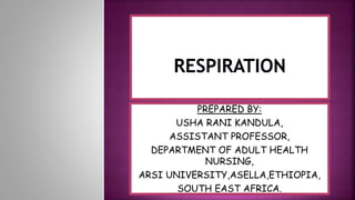PREPARED BY:
USHA RANI KANDULA,
ASSISTANT PROFESSOR,
DEPARTMENT OF ADULT HEALTH
NURSING,
ARSI UNIVERSITY,ASELLA,ETHIOPIA,
SOUTH EAST AFRICA.
 