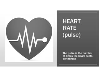 HEART
RATE
(pulse)
The pulse is the number
of times the heart beats
per minute
 