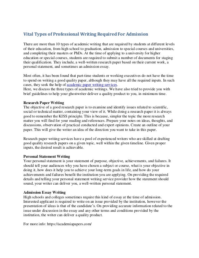 Vital Types of Professional Writing Required For Admission