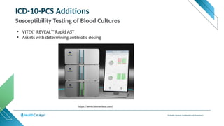 © Health Catalyst. Confidential and Proprietary.
ICD-10-PCS Additions
Susceptibility Testing of Blood Cultures
• VITEK® REVEAL™ Rapid AST
• Assists with determining antibiotic dosing
https://www.biomerieux.com/
 
